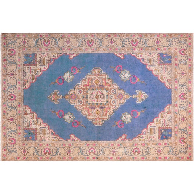 Boho Chic Vintage 1990's Blue/Beige Wool Rug - 7'10'' X 10'11'' For Sale - Image 9 of 10