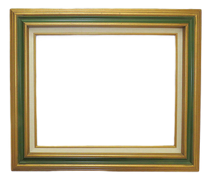 Vintage Wood Picture Frame Gold & Green W/ White Linen Liner Fits 16" X 20" Rabbet Opening
