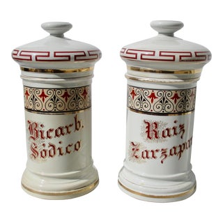 Vintage Porcelain Apothecary Jars- a Pair of 2 For Sale