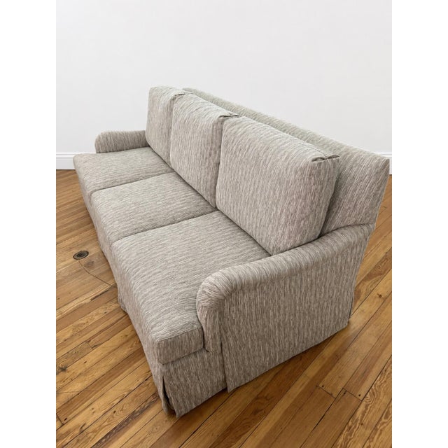 Kravet Kravet Tailor Sofa. Maple Frame - A Classic Design Featuring Rolled Arms, Skirted Bottom. Upholstered in a Slub Weave in Tones of Ivory, Taupe & Gray. For Sale - Image 4 of 6