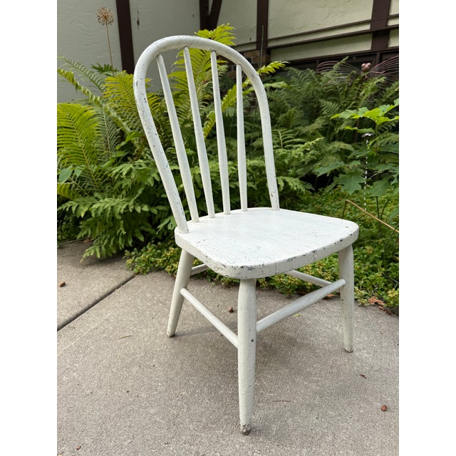 19th Century Antique Distressed White Hoop Back Windsor Side Chair For Sale - Image 6 of 9