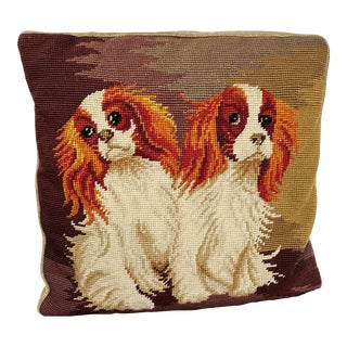 1980s Cavalier King Charles Needlepoint Pillow For Sale