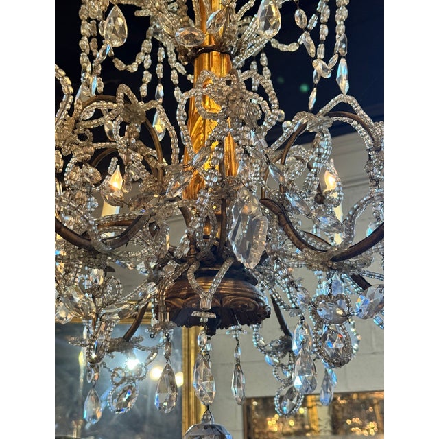19th C. Italian Giltwood and Crystal Chandelier For Sale - Image 4 of 8