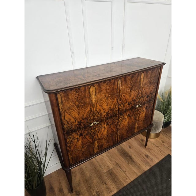 Mid-Century Italian Art Deco Walnut Burl and Mirror Mosaic Dry Bar Cabinet by Paolo Buffa, 1940s For Sale - Image 9 of 14