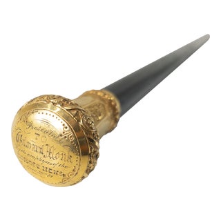 19th Century Victorian Gold Filled Cane Walking Stick With Engraved Presentation For Sale
