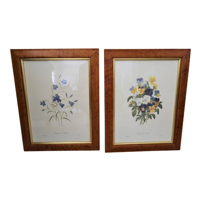 Vintage Burlwood Framed Botanical Print Pierre-Joseph Redoute - a Pair For Sale