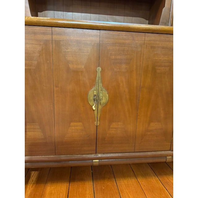 1950s Walnut Chinoserie China Cabinet W/Asian Inspired Hardware For Sale In Philadelphia - Image 6 of 11