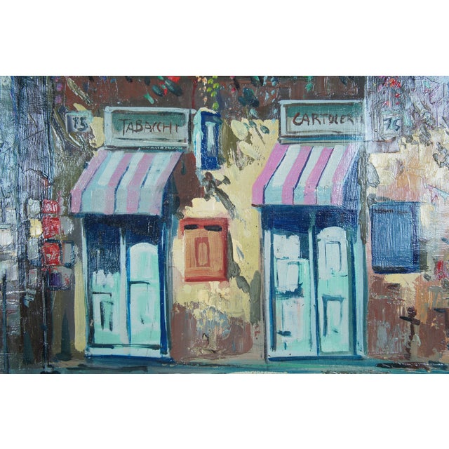 Late 20th Century Andre Andreoli Italian Street Scene Oil Painting Tobacco Shop Cityscape Canvas, Framed For Sale - Image 4 of 6