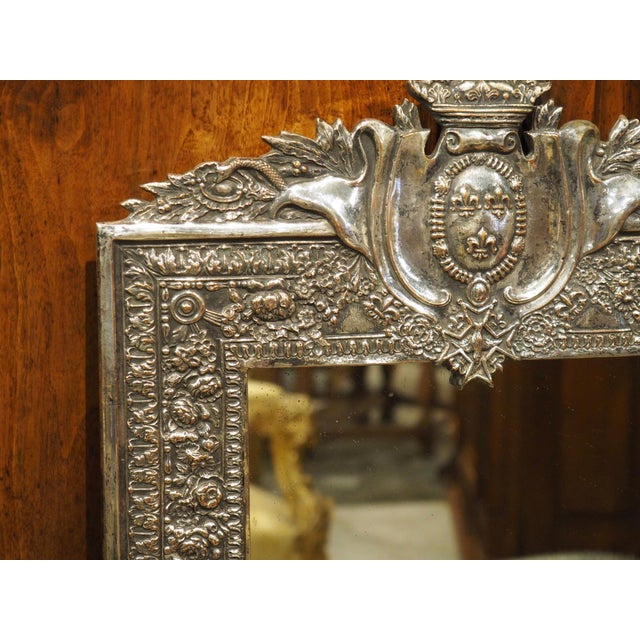 Antique French Silvered Bronze Mirror With the Royal Coat of Arms Crest, C. 1900 For Sale - Image 4 of 13