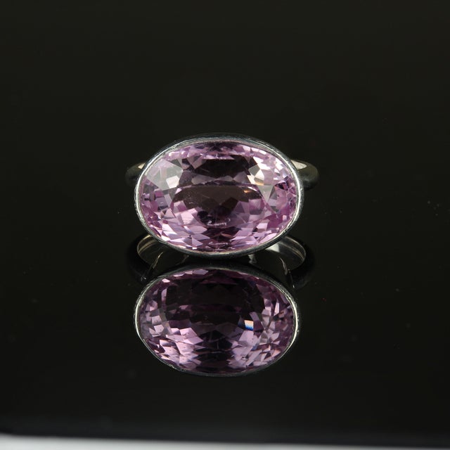 AJD Precious Pink Kunzite in Sterling Silver Bezel Setting Size 8 For Sale - Image 4 of 4