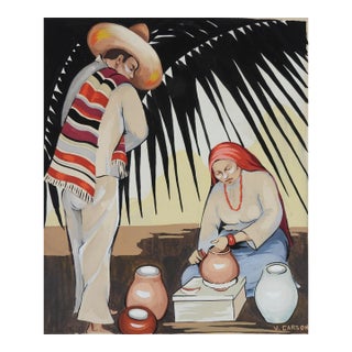 Mid 20th Century Mexican Potter Painting For Sale