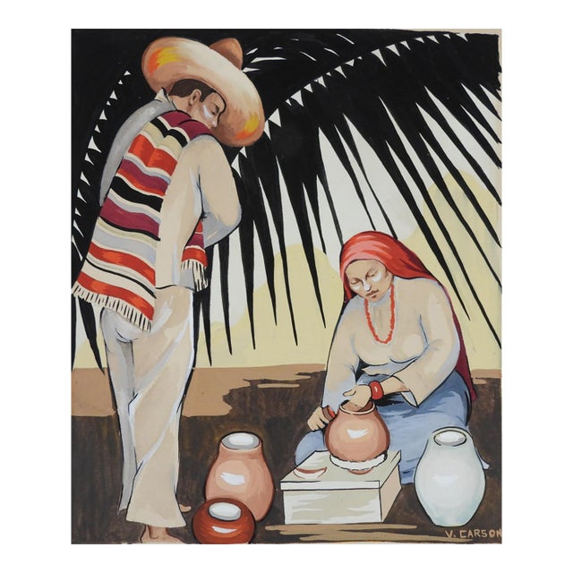 Mid 20th Century Mexican Potter Painting For Sale