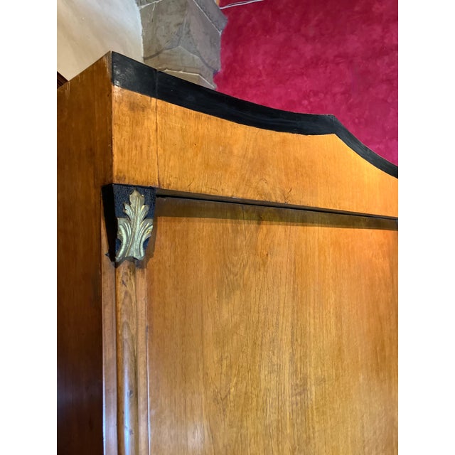 19th Century Biedermeier Fruitwood Armoire with Dolphin Carvings and Gilt Detail For Sale - Image 4 of 11
