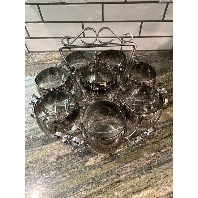 Stunning lot of 8 Dorthy Thorpe, roly-poly Sterling silver fade glasses and accompanying caddy in very good Preowned...