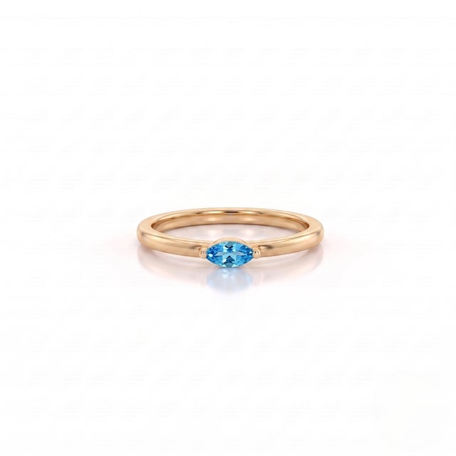 Contemporary Dainty Blue Topaz Solitaire Ring | December Birthstone Ring | Tiny Everyday Stacking Ring Us 7 For Sale - Image 3 of 3
