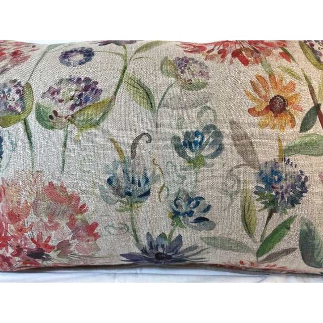 Large Bolster Pillow Decorated With a Delicate Water Color Look Floral Pattern of Rich Blues, Pinks And Yellows - Made In...