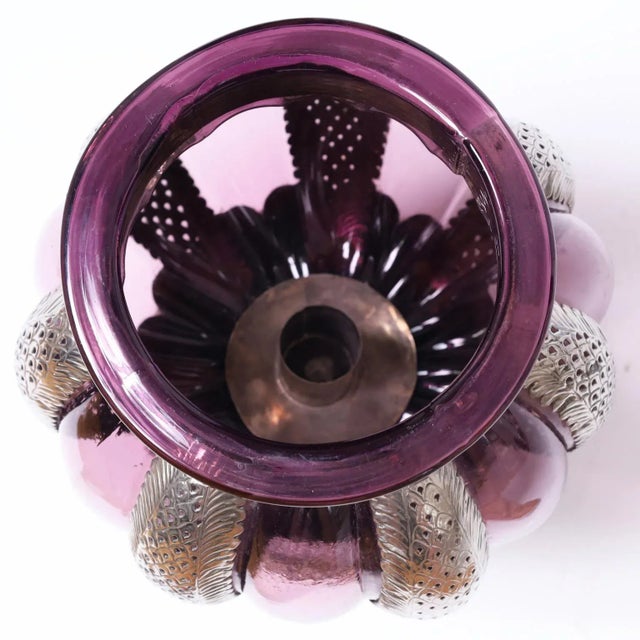 Pair of Moroccan Lidded Glass and Metal Lanterns For Sale - Image 10 of 11