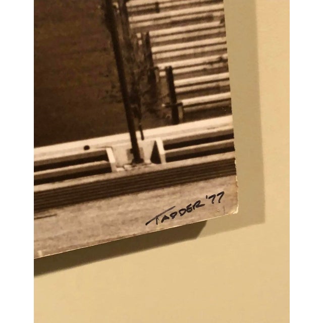 Gray Vintage 1977 Morton C. Tadder Baltimore Inner Harbor Signed Black & White Sepia Tone Large Cityscape Photograph For Sale - Image 8 of 12