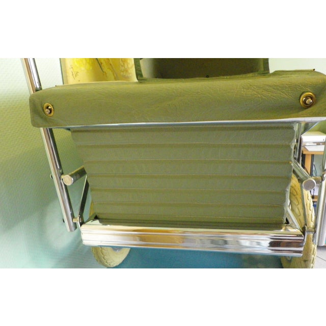 Flandria Pram in Chromed Metal and Almond Green Imitation Leather, Belgium, 1960s For Sale - Image 9 of 18