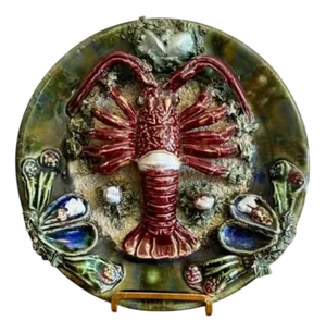 Antique Portuguese Majolica Palsy Ware Lobster Wall Plate, 1940