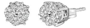 .925 Sterling Silver 1/2 cttw Prong Set Round-Cut Diamond Cluster Stud Earring (I-J Color, I2-I3 Clarity)