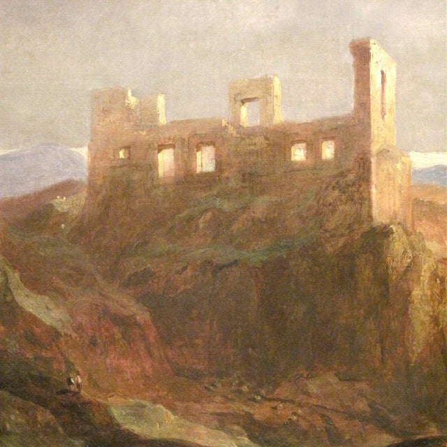 English "Landscape With Sunlit Castle in Ruins," Oil on Canvas, Manner of Sidney R. Percy For Sale - Image 3 of 11
