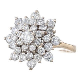 Mid 20th Century 2.50ctw Diamond Cluster Engagement Ring 14k Yellow White Gold Size 11.25 For Sale
