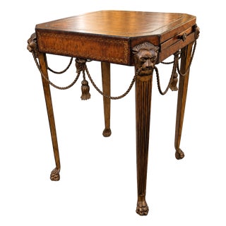 Theodore Alexander Attributed Neoclassical Lion-Head Tooled Leather Drink Table For Sale