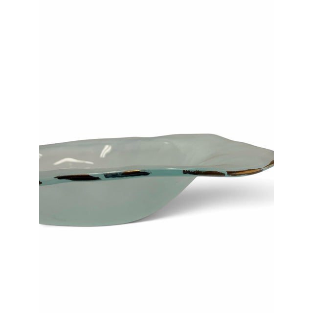 Glass Signed 1991 Studio Art Glass Freeform Frosted Sage Green Centerpiece Bowl For Sale - Image 7 of 8