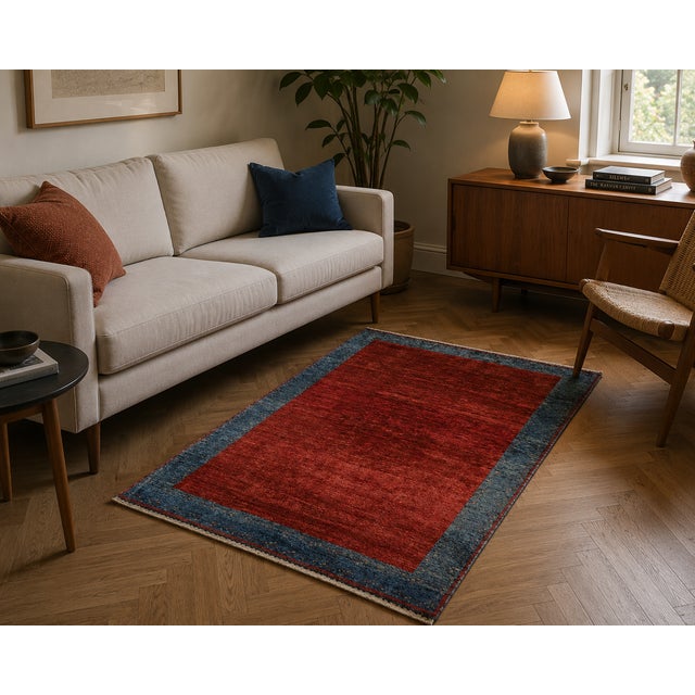 Contemporary Hand-Knotted Red and Blue Wool Kashkuli Sherkat Rug, 1970s For Sale - Image 3 of 10