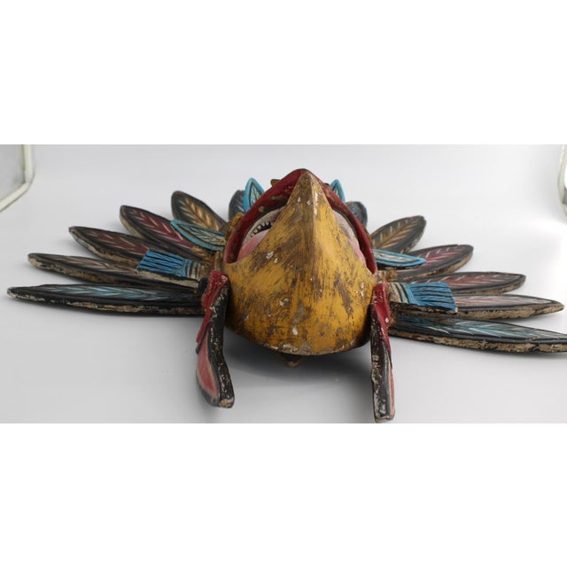 Vintage Ixcateopan Cuauhtemoc Folk Art Dance Mask, Hand Carved Mexican, 24x24" For Sale - Image 11 of 11
