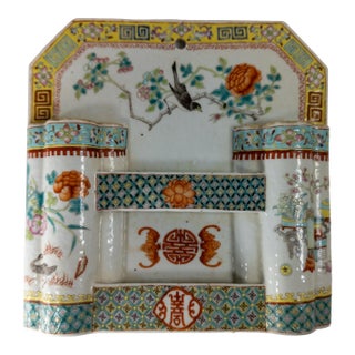 19th Century Chinese Porcelain Famille Rose Wall Plaque Vase for Pens or Brushes For Sale