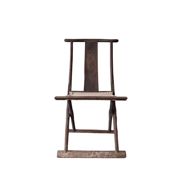 Asian Antique Chinese Folding Chair With Woven Fabric Seat, C. 1900 For Sale - Image 3 of 6