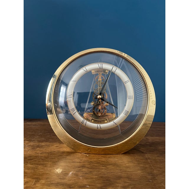 1990s Brass & Glass Seiko Skeleton Clock For Sale - Image 11 of 12