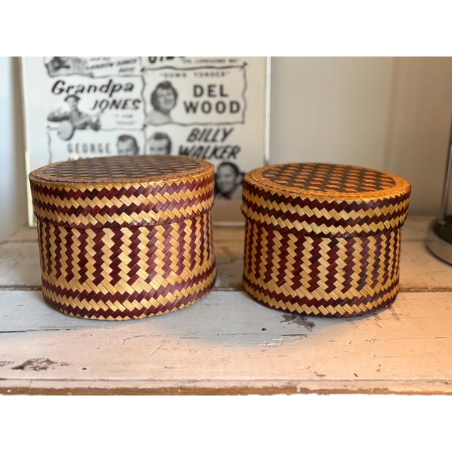 These two nesting boxes are made with intricate expertise, something you don’t see often. These straw boxes are American...