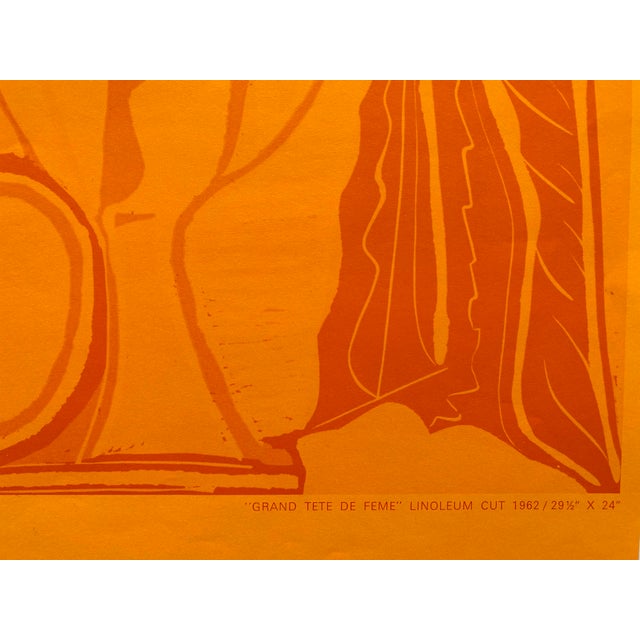 Persimmon Pablo Picasso Vintage 1970 Mid Century Modernist Lithograph Print Palm Beach Exhibition Poster " Grand Tete De Feme " 1962 For Sale - Image 8 of 11