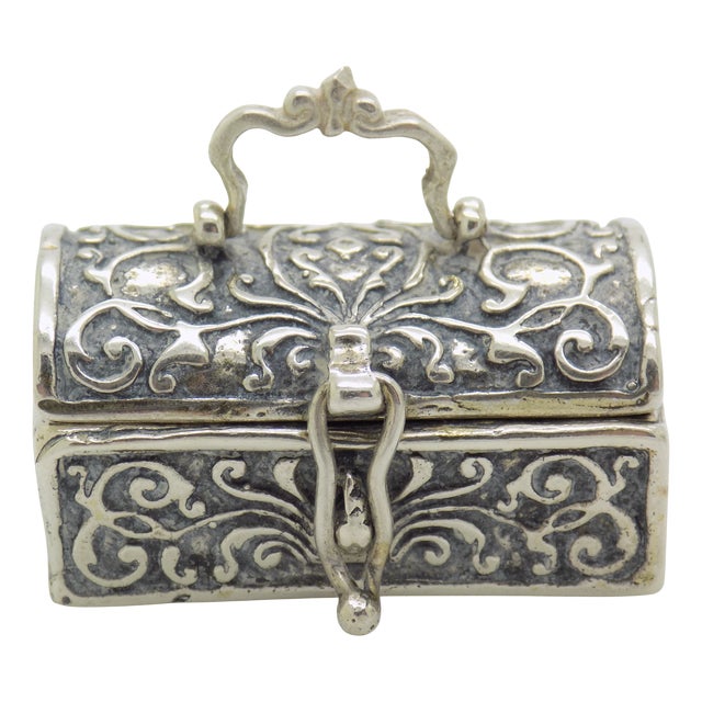 Vintage Italian Handmade Silver Treasure Chest Miniature Figurine, Italy, 1970s-1980s For Sale