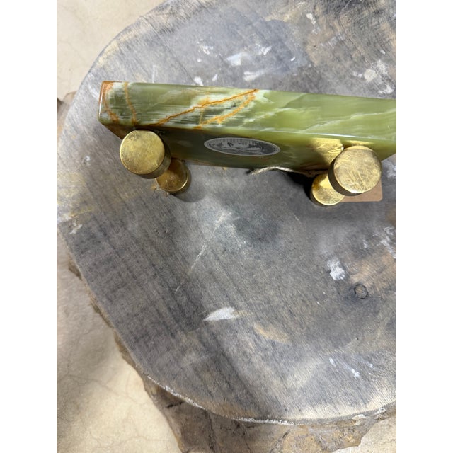 Mid-Century Modern Vintage Mid-Century Banded Green Onyx & Solid Brass Pedestal Tray For Sale - Image 3 of 3