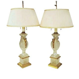 Hollywood Regency Style Glass Lamps With Swan Handles a Pair For Sale