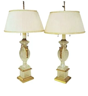 Hollywood Regency Style Glass Lamps With Swan Handles a Pair