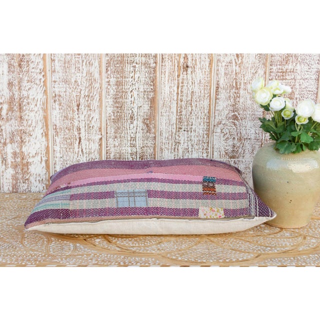 Early 21st Century Deo Vintage Lumbar Boho Kantha Pillow For Sale - Image 5 of 9