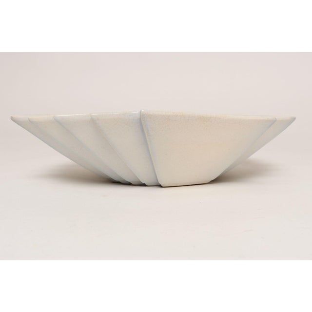 Art Deco Blue and White Matte Ceramic Lorbeek Console Bowl by Weller Pottery For Sale - Image 9 of 18