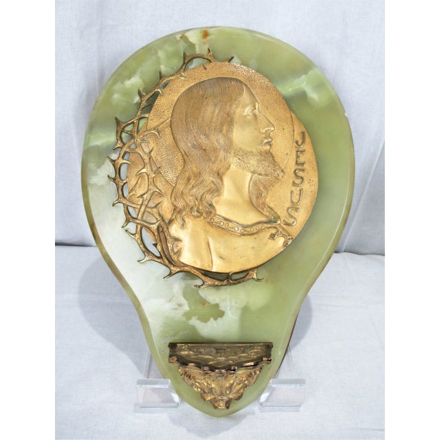 1920s Large Holy Water Font Jesus Mary Marble Brass Spain Marqueses De Alella - a Pair For Sale - Image 5 of 13