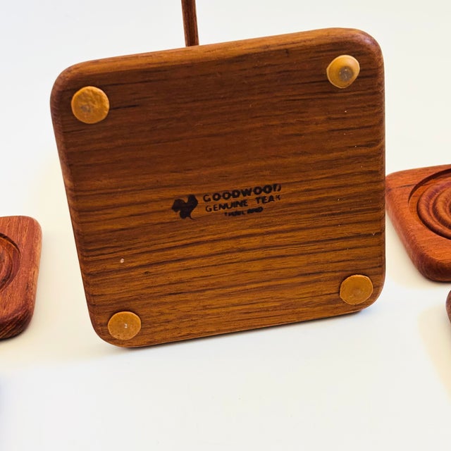 Mid Century Teak Hanging Coaster Set - Set of 6 Coasters With Holder - 1970s For Sale - Image 13 of 14
