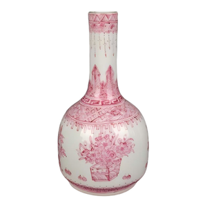 Chinese Vintage Ceramic Vase,Qing Dynasty Qianlong Marked Famille Rose Porcelain Bell-Shaped Zun Hand Painted Flowers Pattern