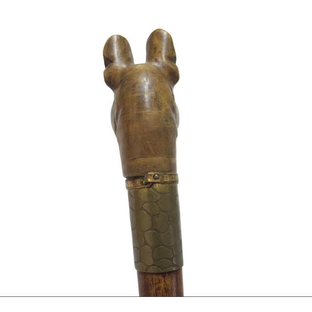 Victorian Bulldog Dog Head With Realistic Eyes Carved Wood Walking Stick Cane For Sale - Image 11 of 12
