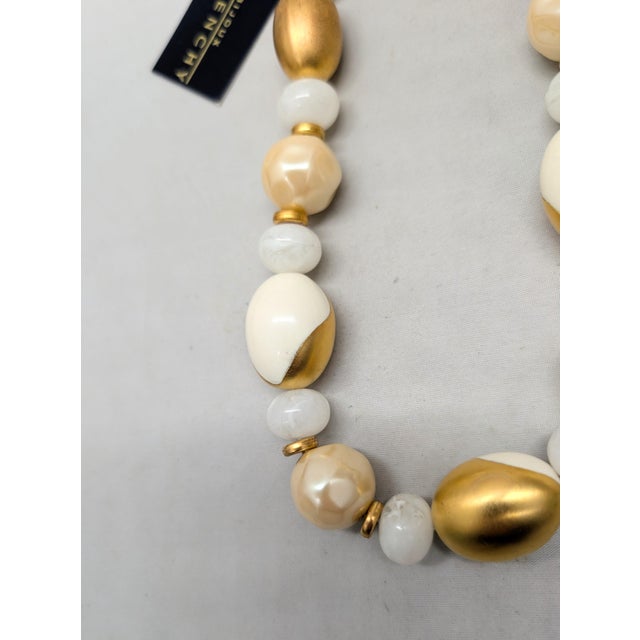 Metal Vintage 1980s Signed Givenchy White & Gold Ying Yang Beaded Necklace For Sale - Image 7 of 9