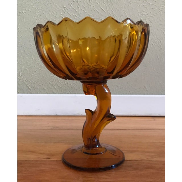 Amber Colored Pressed Glass Raised Bowl Chairish