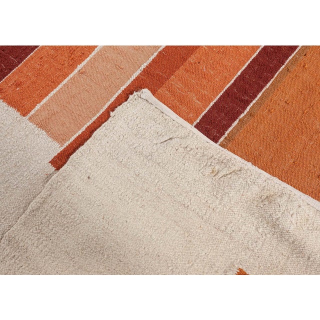 Vintage Swedish striped pattern rug Size: 9'2" × 11'1" (279 × 337 cm) Bold in form yet grounded in its palette, this...