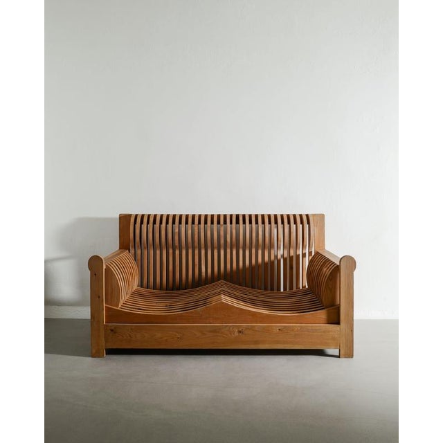 Wood 2 Seater Wooden Pine Sofa by Mario Ceroli for Poltranova, 1970s For Sale - Image 7 of 7